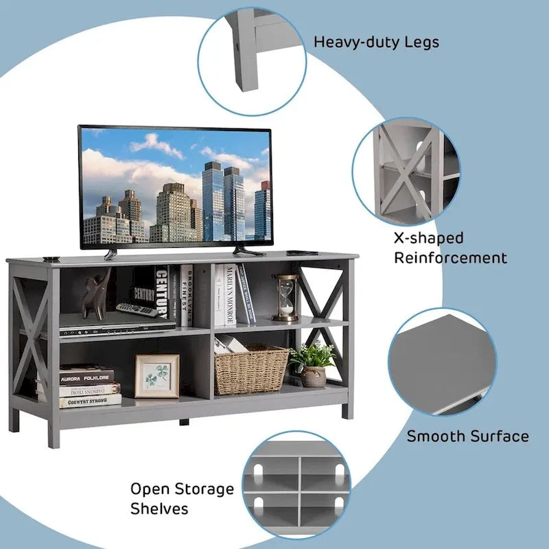 TV Stand Entertainment Media Center TV's 55 w/ Storage Shelves Gray - 47 inches in width