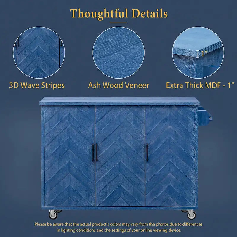 51" Farmhouse Kitchen Island on Wheels with Drop Leaf - Rolling Cart, Storage Rack, 400lbs Capacity - Ash Veneer Finish