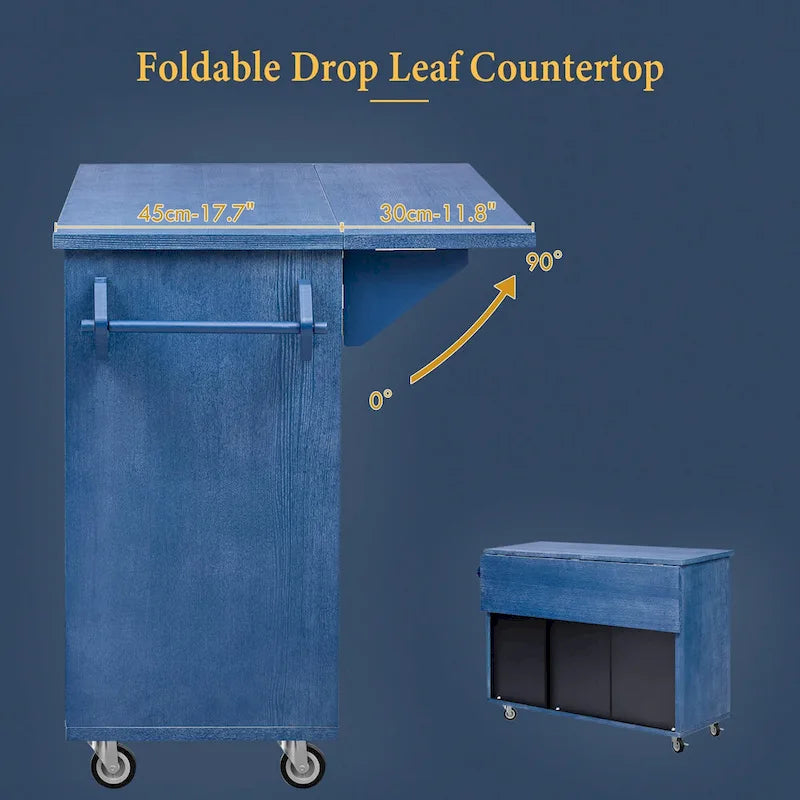 51" Farmhouse Kitchen Island on Wheels with Drop Leaf - Rolling Cart, Storage Rack, 400lbs Capacity - Ash Veneer Finish