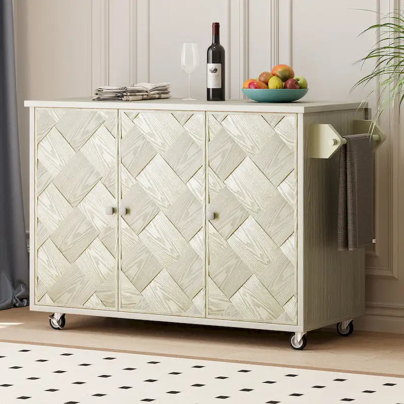 51" Farmhouse Kitchen Island on Wheels with Drop Leaf - Rolling Cart, Storage Rack, 400lbs Capacity - Ash Veneer Finish