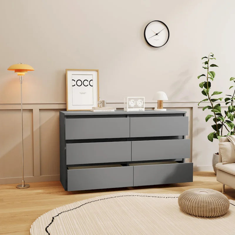 6-Drawer White Dresser Chest - Modern Storage Cabinet for Bedroom - 47.2"W x 28"H x 15.7"D - Minimalist Furniture