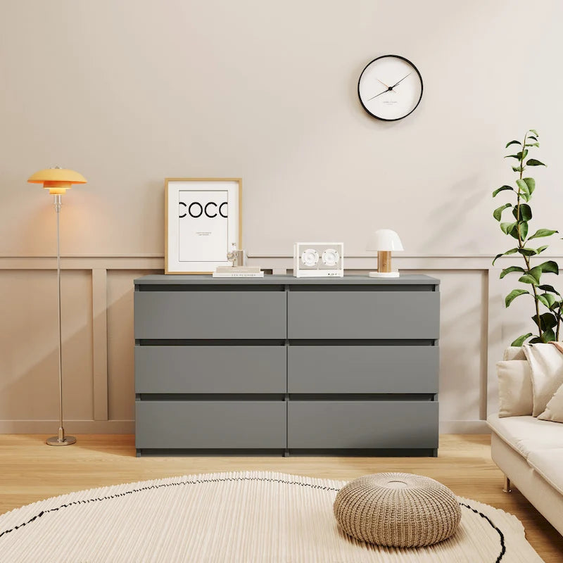 6-Drawer White Dresser Chest - Modern Storage Cabinet for Bedroom - 47.2"W x 28"H x 15.7"D - Minimalist Furniture