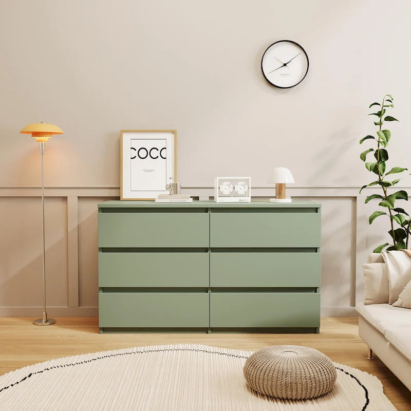 6-Drawer White Dresser Chest - Modern Storage Cabinet for Bedroom - 47.2"W x 28"H x 15.7"D - Minimalist Furniture