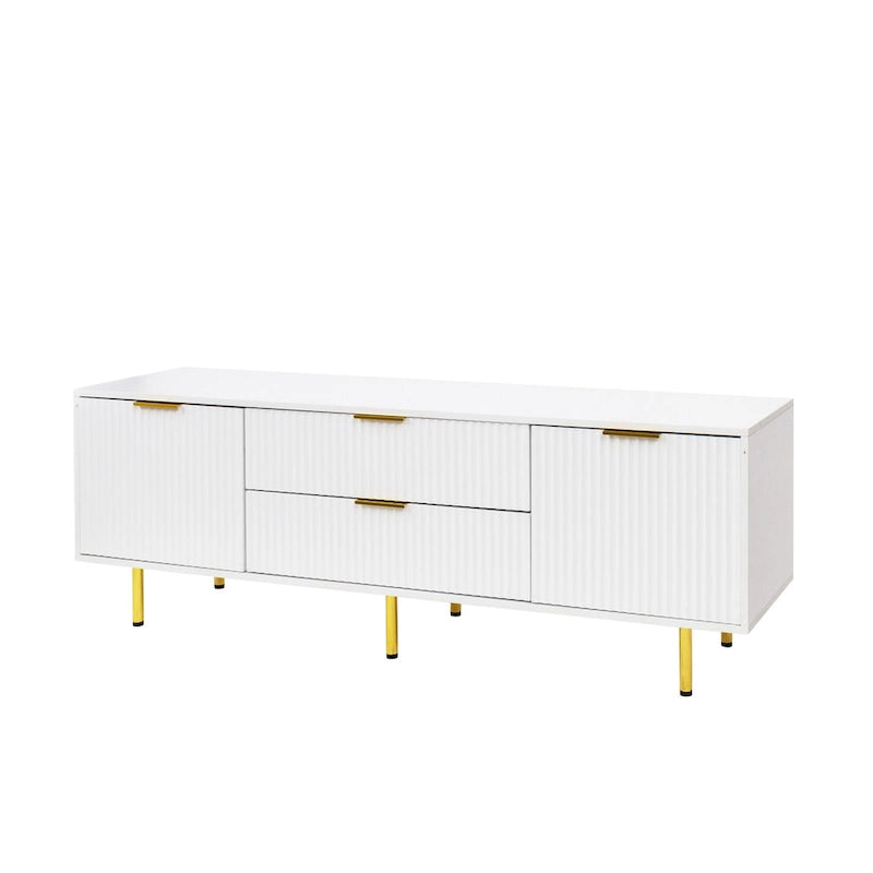 Modern Warm White TV Stand with 2 Storage Cabinets and 2 Soft Close Drawers for Apartments and Living Rooms