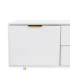 Modern Warm White TV Stand with 2 Storage Cabinets and 2 Soft Close Drawers for Apartments and Living Rooms