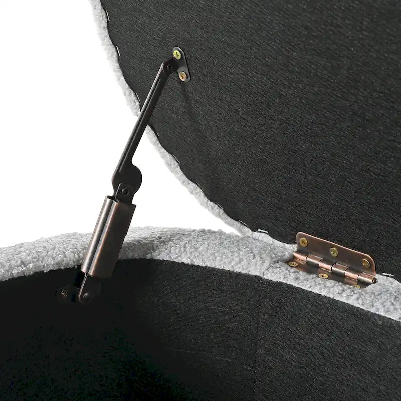 35" Oval Storage Ottoman Bench with Flip-Top Lid - Gold Metal Legs, 250 lbs Capacity, Gray/Off-White