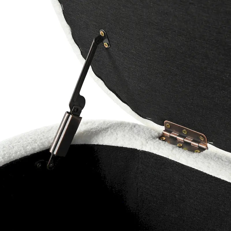 35" Oval Storage Ottoman Bench with Flip-Top Lid - Gold Metal Legs, 250 lbs Capacity, Gray/Off-White