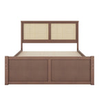 Platform Bed with 4 Storage Drawers & Rattan Headboard - Solid Pine Wood, No Box Spring Needed