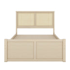 Platform Bed with 4 Storage Drawers & Rattan Headboard - Solid Pine Wood, No Box Spring Needed