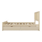 Platform Bed with 4 Storage Drawers & Rattan Headboard - Solid Pine Wood, No Box Spring Needed