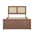 Platform Bed with 4 Storage Drawers & Rattan Headboard - Solid Pine Wood, No Box Spring Needed