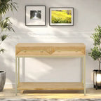 45.5" Retro Console Table - 2 Drawers, Geometric Design, Gold Accents, Black Finish (45.5W x 33.3H)