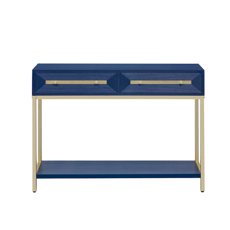 45.5" Retro Console Table - 2 Drawers, Geometric Design, Gold Accents, Black Finish (45.5W x 33.3H)
