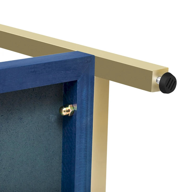 45.5" Retro Console Table - 2 Drawers, Geometric Design, Gold Accents, Black Finish (45.5W x 33.3H)