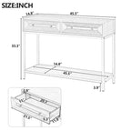 45.5" Retro Console Table - 2 Drawers, Geometric Design, Gold Accents, Black Finish (45.5W x 33.3H)