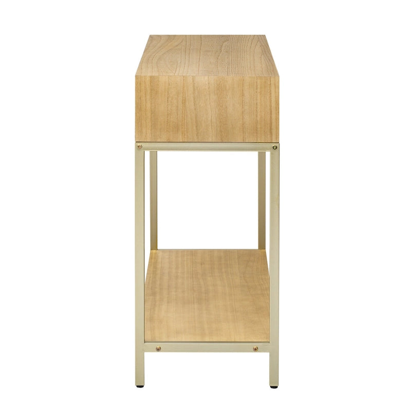 45.5" Retro Console Table - 2 Drawers, Geometric Design, Gold Accents, Black Finish (45.5W x 33.3H)