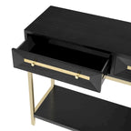45.5" Retro Console Table - 2 Drawers, Geometric Design, Gold Accents, Black Finish (45.5W x 33.3H)