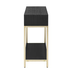 45.5" Retro Console Table - 2 Drawers, Geometric Design, Gold Accents, Black Finish (45.5W x 33.3H)