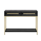 45.5" Retro Console Table - 2 Drawers, Geometric Design, Gold Accents, Black Finish (45.5W x 33.3H)