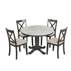 5-Piece Round Dining Table Set - Faux Marble Top, 4 Rubberwood Chairs, MDF Frame - Modern 41.7" Dining Set