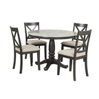 5-Piece Round Dining Table Set - Faux Marble Top, 4 Rubberwood Chairs, MDF Frame - Modern 41.7" Dining Set