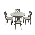 5-Piece Round Dining Table Set - Faux Marble Top, 4 Rubberwood Chairs, MDF Frame - Modern 41.7" Dining Set