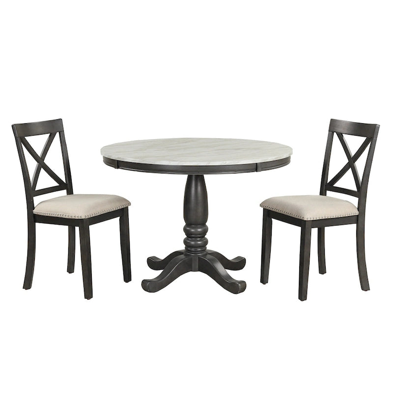 5-Piece Round Dining Table Set - Faux Marble Top, 4 Rubberwood Chairs, MDF Frame - Modern 41.7" Dining Set