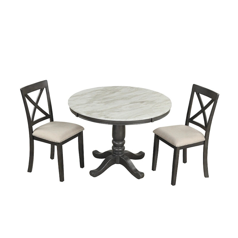 5-Piece Round Dining Table Set - Faux Marble Top, 4 Rubberwood Chairs, MDF Frame - Modern 41.7" Dining Set
