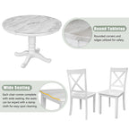 5-Piece Round Dining Table Set - Faux Marble Top, 4 Rubberwood Chairs, MDF Frame - Modern 41.7" Dining Set