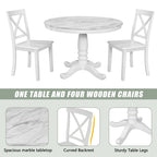 5-Piece Round Dining Table Set - Faux Marble Top, 4 Rubberwood Chairs, MDF Frame - Modern 41.7" Dining Set