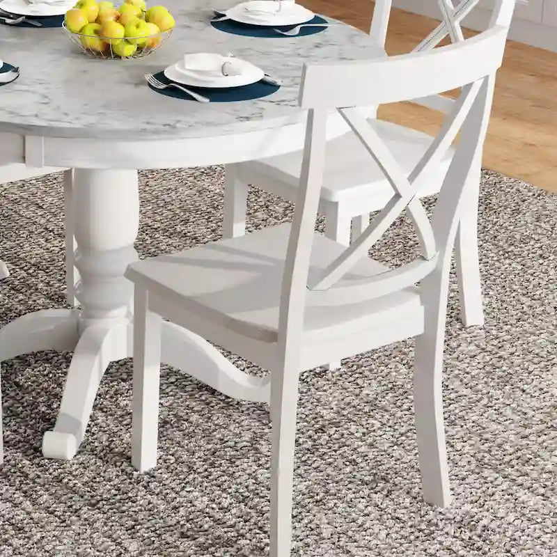 5-Piece Round Dining Table Set - Faux Marble Top, 4 Rubberwood Chairs, MDF Frame - Modern 41.7" Dining Set