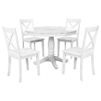 5-Piece Round Dining Table Set - Faux Marble Top, 4 Rubberwood Chairs, MDF Frame - Modern 41.7" Dining Set