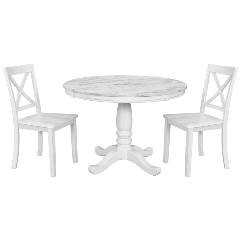 5-Piece Round Dining Table Set - Faux Marble Top, 4 Rubberwood Chairs, MDF Frame - Modern 41.7" Dining Set