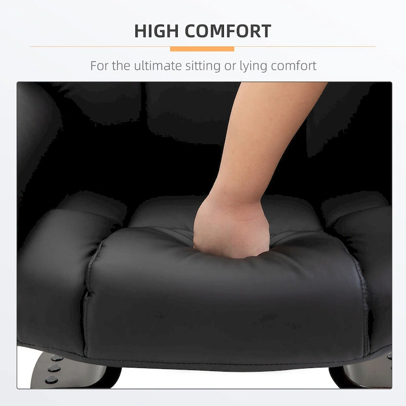 360° Swivel Recliner with Ottoman - Faux Leather, 10 Massage Points, 145° Recline, Side Pocket - Black Manual Recliner Set