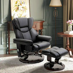 360° Swivel Recliner with Ottoman - Faux Leather, 10 Massage Points, 145° Recline, Side Pocket - Black Manual Recliner Set
