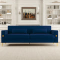 85.6" Modern Velvet 3-Seater Sofa - Pocketed Spring Cushions - Gold Metal Accents - Removable Washable Covers - Plush Polyester