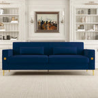 85.6" Modern Velvet 3-Seater Sofa - Pocketed Spring Cushions - Gold Metal Accents - Removable Washable Covers - Plush Polyester