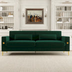 85.6" Modern Velvet 3-Seater Sofa - Pocketed Spring Cushions - Gold Metal Accents - Removable Washable Covers - Plush Polyester