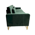 85.6" Modern Velvet 3-Seater Sofa - Pocketed Spring Cushions - Gold Metal Accents - Removable Washable Covers - Plush Polyester