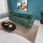 85.6" Modern Velvet 3-Seater Sofa - Pocketed Spring Cushions - Gold Metal Accents - Removable Washable Covers - Plush Polyester