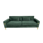 85.6" Modern Velvet 3-Seater Sofa - Pocketed Spring Cushions - Gold Metal Accents - Removable Washable Covers - Plush Polyester