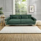 85.6" Modern Velvet 3-Seater Sofa - Pocketed Spring Cushions - Gold Metal Accents - Removable Washable Covers - Plush Polyester