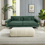85.6" Modern Velvet 3-Seater Sofa - Pocketed Spring Cushions - Gold Metal Accents - Removable Washable Covers - Plush Polyester