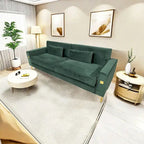 85.6" Modern Velvet 3-Seater Sofa - Pocketed Spring Cushions - Gold Metal Accents - Removable Washable Covers - Plush Polyester