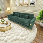 85.6" Modern Velvet 3-Seater Sofa - Pocketed Spring Cushions - Gold Metal Accents - Removable Washable Covers - Plush Polyester