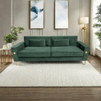 85.6" Modern Velvet 3-Seater Sofa - Pocketed Spring Cushions - Gold Metal Accents - Removable Washable Covers - Plush Polyester