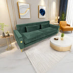 85.6" Modern Velvet 3-Seater Sofa - Pocketed Spring Cushions - Gold Metal Accents - Removable Washable Covers - Plush Polyester