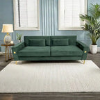 85.6" Modern Velvet 3-Seater Sofa - Pocketed Spring Cushions - Gold Metal Accents - Removable Washable Covers - Plush Polyester