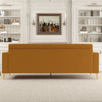 85.6" Modern Velvet 3-Seater Sofa - Pocketed Spring Cushions - Gold Metal Accents - Removable Washable Covers - Plush Polyester