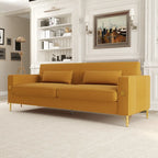 85.6" Modern Velvet 3-Seater Sofa - Pocketed Spring Cushions - Gold Metal Accents - Removable Washable Covers - Plush Polyester